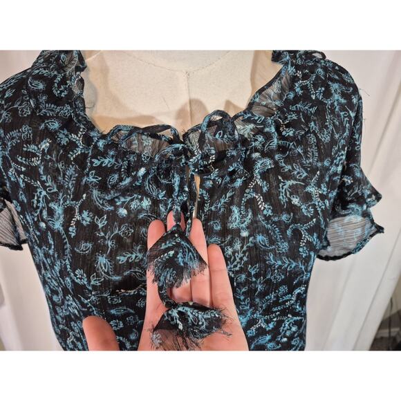 Misa Women's Designer Teal Shimmer Black Lyra Mini Dress Medium - Picture 4 of 11